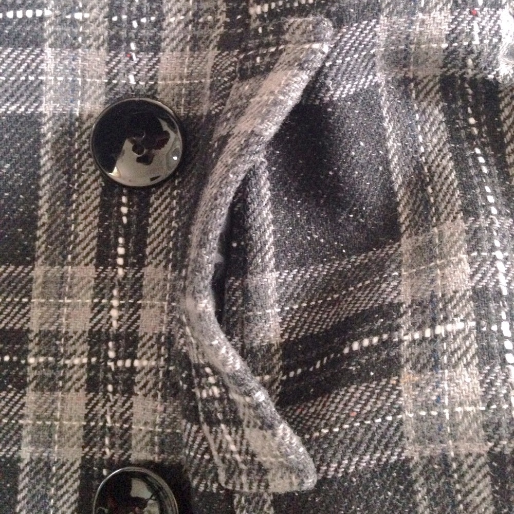 Black white double breasted check trench Coat - Picture 6 of 7